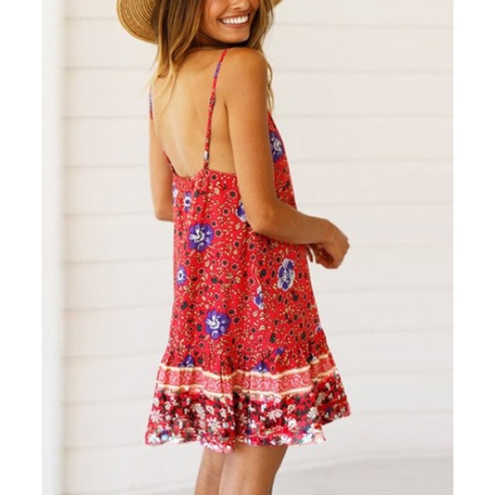 NWT Red floral shift dress, Sz. M - Picture 2 of 3
